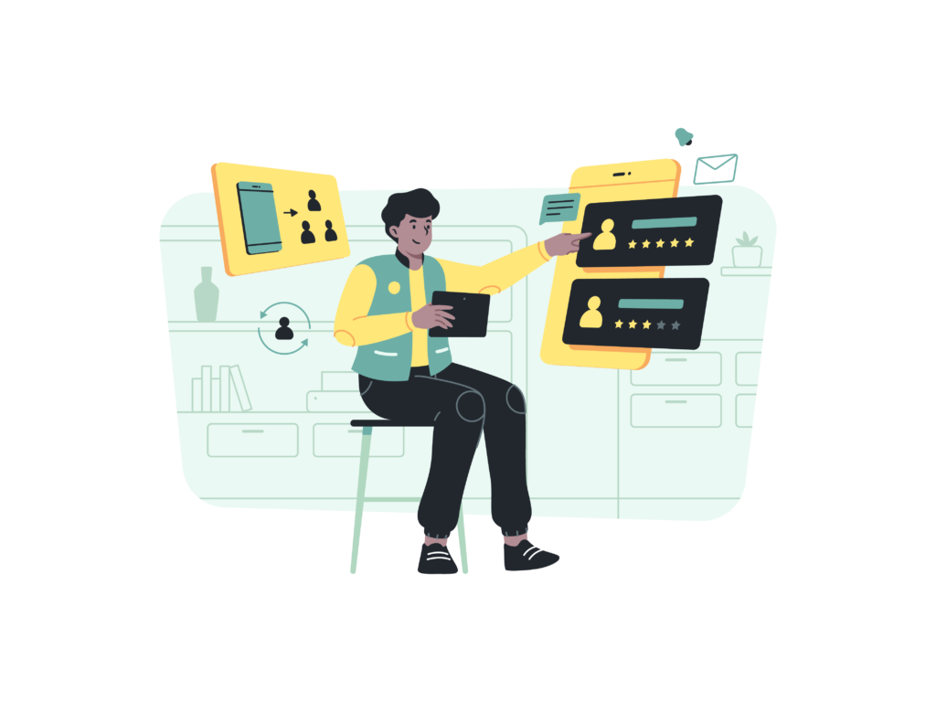 Illustration of a person connecting tasks across screens